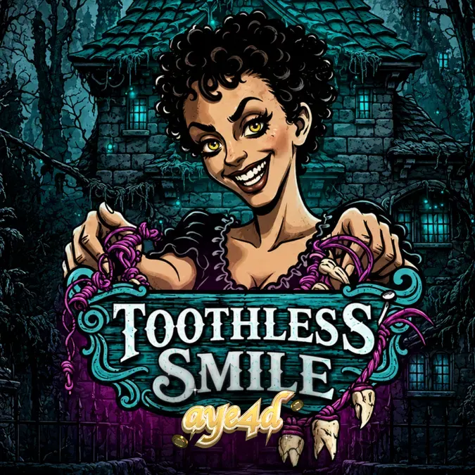 Tampilan visual slot Toothless Smile dengan tema dokter gigi horor dan gaya komik